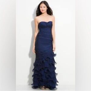 Dalia MacPhee Midnight Blue Strapless Formal Gown